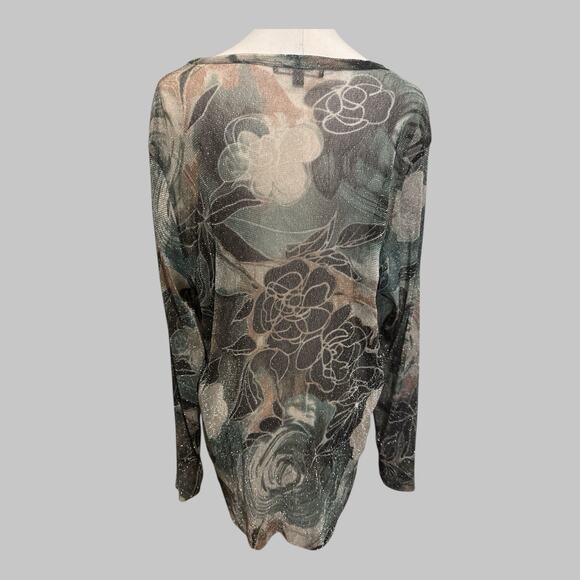 Karen Kane Semi Sheer Sparkle Long Sleeve Floral Fairycore Feminine Sage Size 1X - Picture 2 of 10